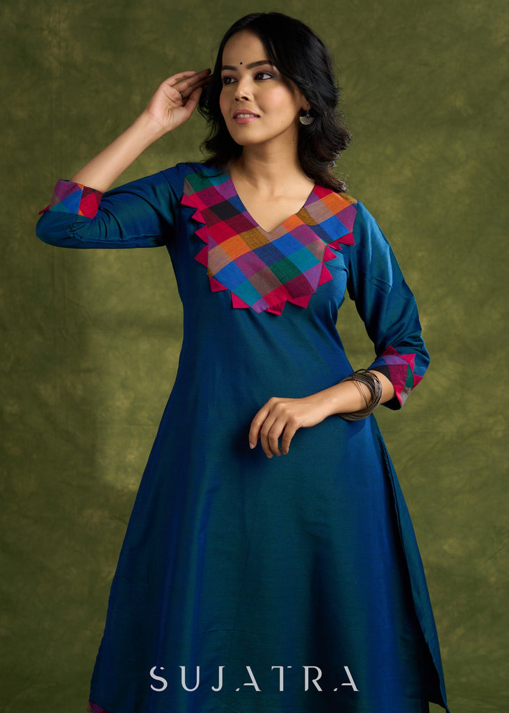 Trendy Peacock Blue Cotton Silk Kurta - Pant Optional