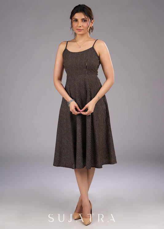 Black and Bold Ajrakh Cotton Strappy Flared Dress - Ajrakh Jacket Optional