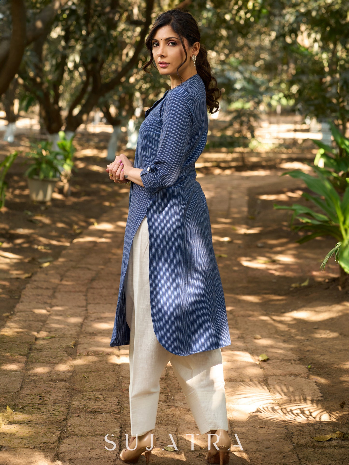 Timeless Indigo Striped Kurta in pure handloom cotton