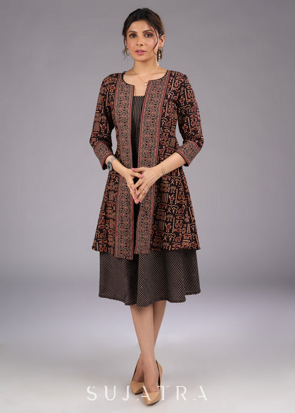 Mystic Fauna Black Ajrakh Print Jacket - Dress optional