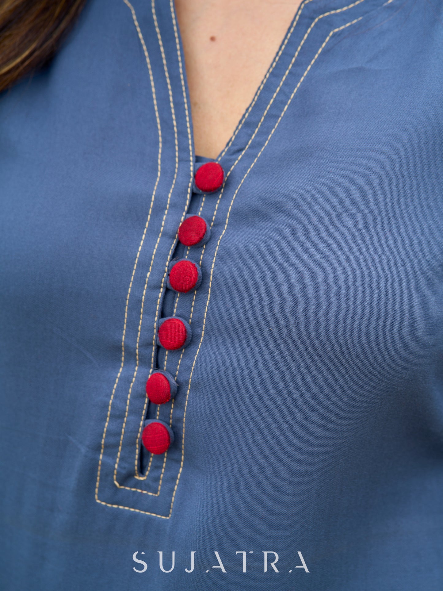 Smart Dark Grey rayon kurta elevated with subtle and stylish stitch detailing - palazzo optional