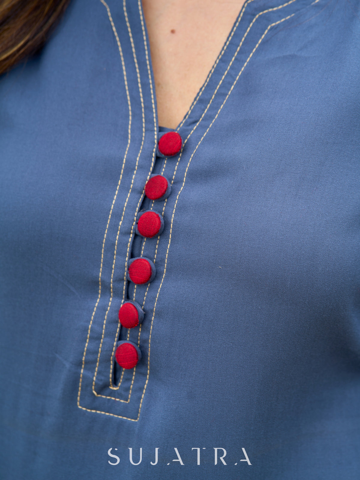 Dussehra Sale — Smart Dark Grey rayon kurta elevated with subtle and stylish stitch detailing - palazzo Optional