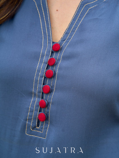 Smart Dark Grey rayon kurta elevated with subtle and stylish stitch detailing - palazzo optional