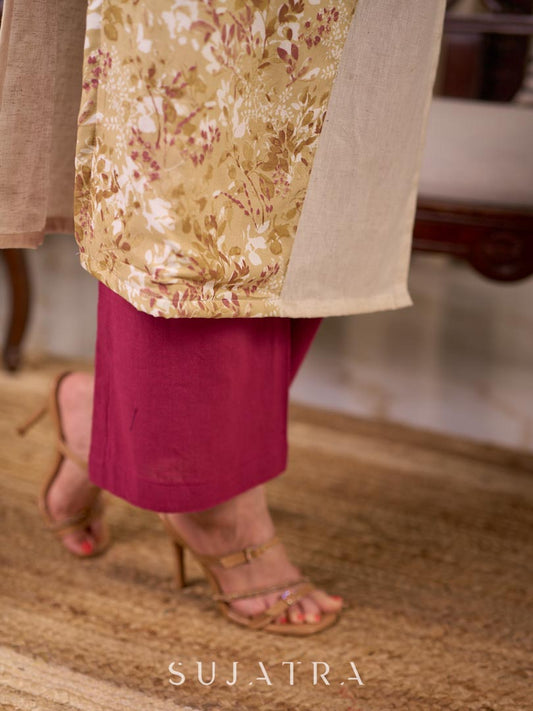 Deep Magenta Solid Cotton Wide Leg Pant