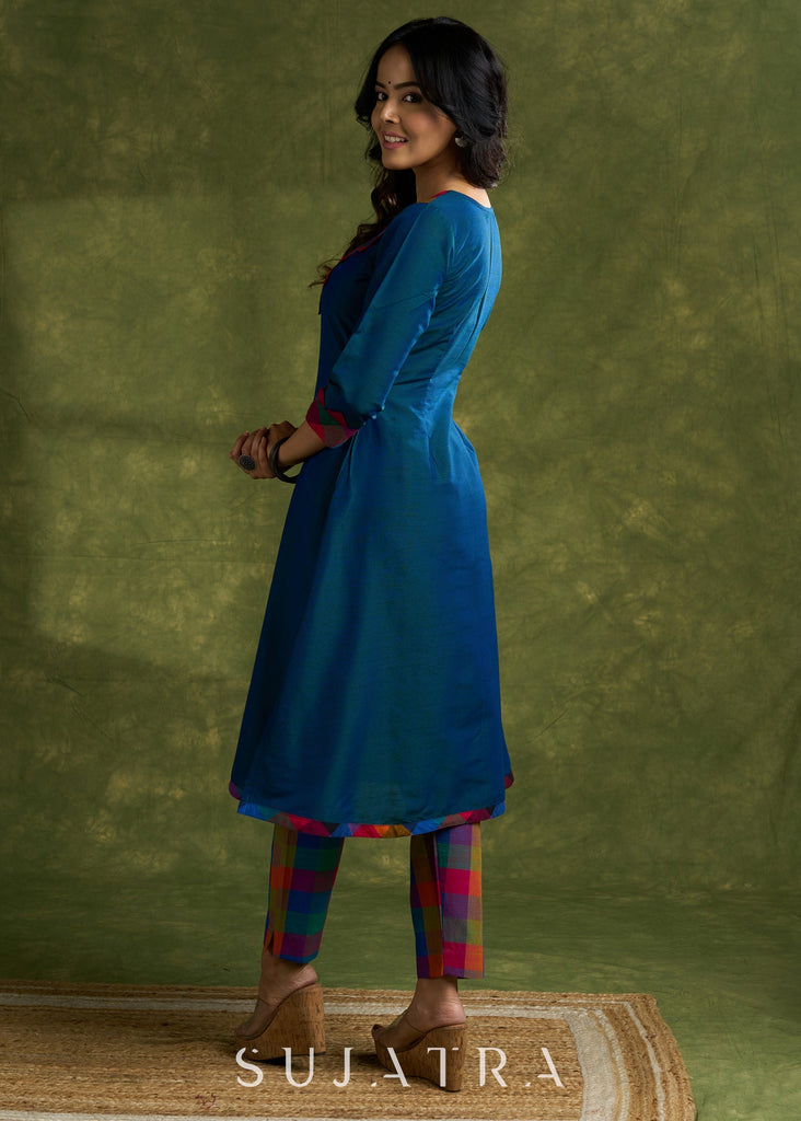 Trendy Peacock Blue Cotton Silk Kurta - Pant Optional