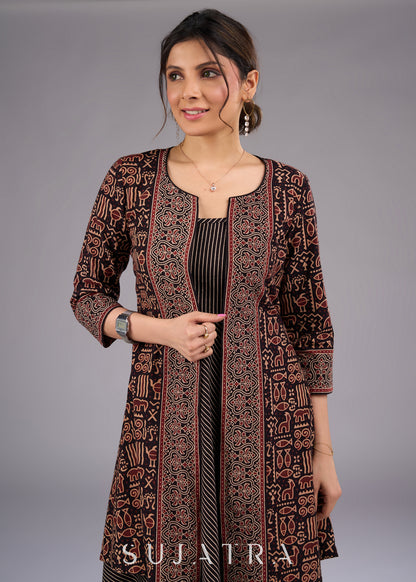 Mystic Fauna Black Ajrakh Print Jacket - Dress optional