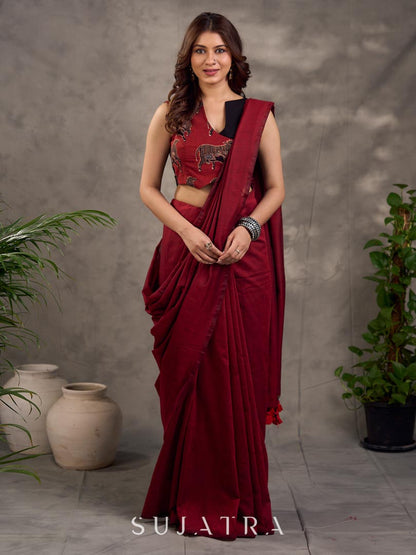 Striking Maroon Cotton Saree