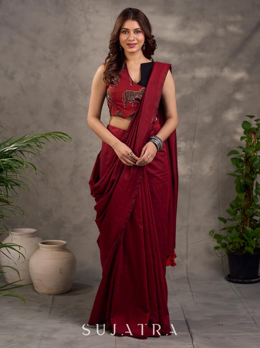 Striking Maroon Cotton Saree