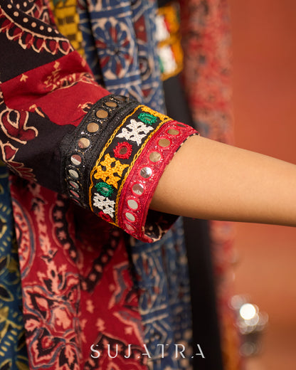Artisanal Ajrakh Patchwork Boho Jacket with Mirror Embellishments - Dress optional