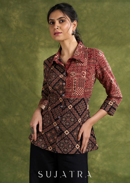 Smart Ajrakh Combination Cotton Top