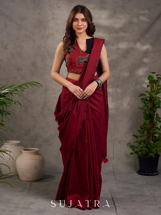 Striking Maroon Cotton Saree