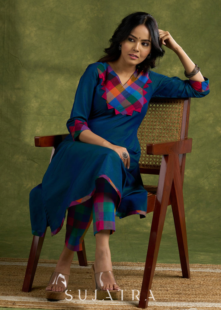 Trendy Peacock Blue Cotton Silk Kurta - Pant Optional