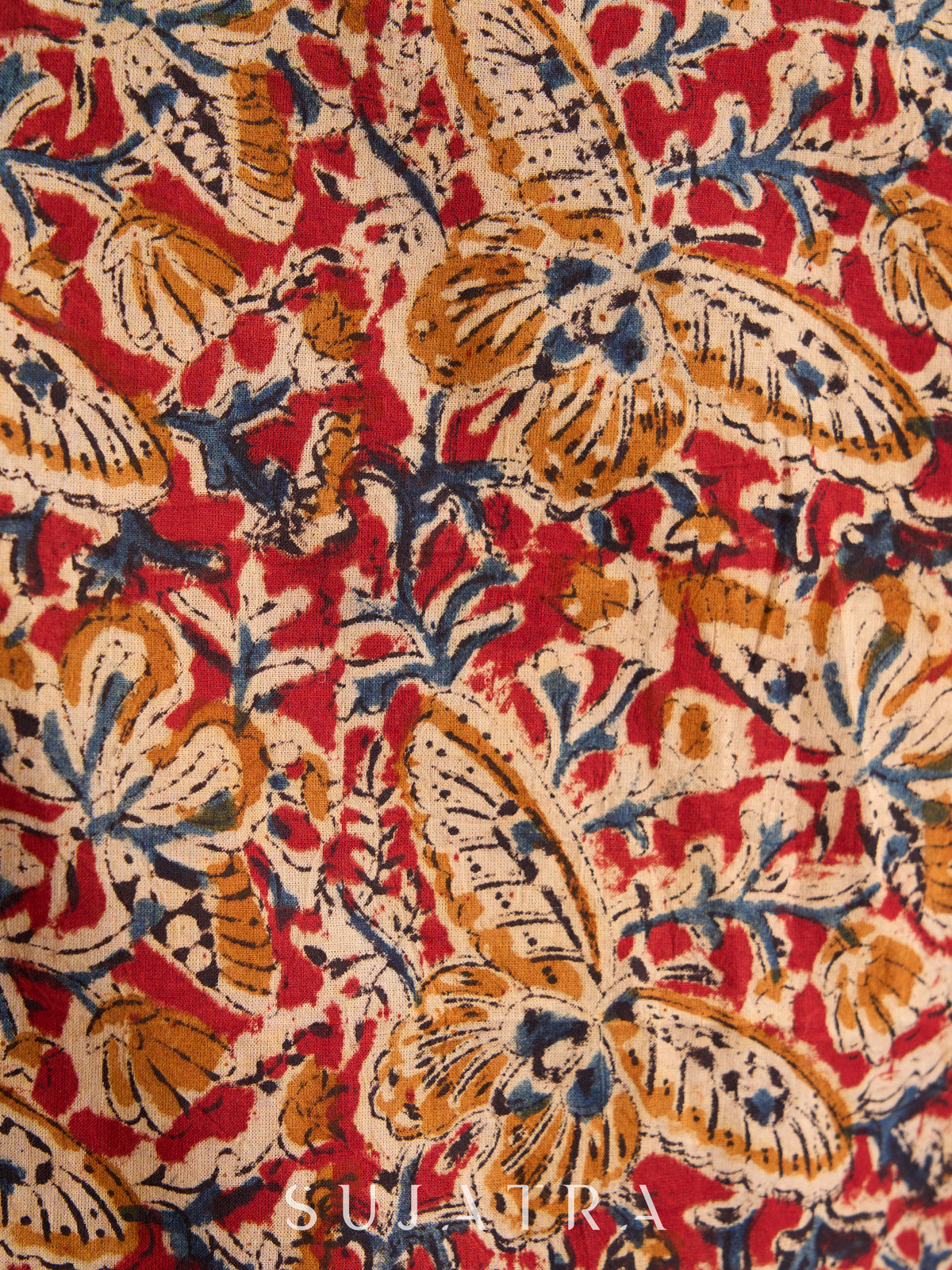 Graceful Kalamkari Kurta with Maroon Piping & Mirror-Embellished Yoke - Pant Optional