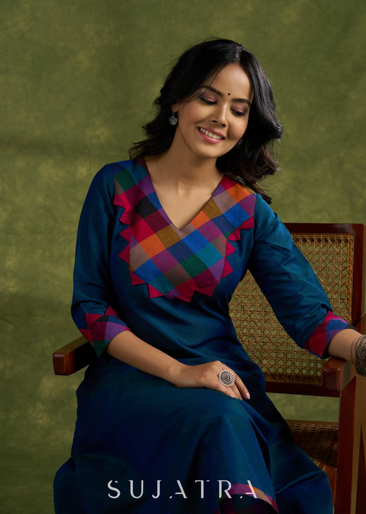 Trendy Peacock Blue Cotton Silk Kurta - Pant Optional