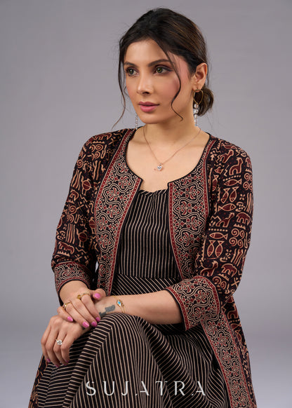 Mystic Fauna Black Ajrakh Print Jacket - Dress optional