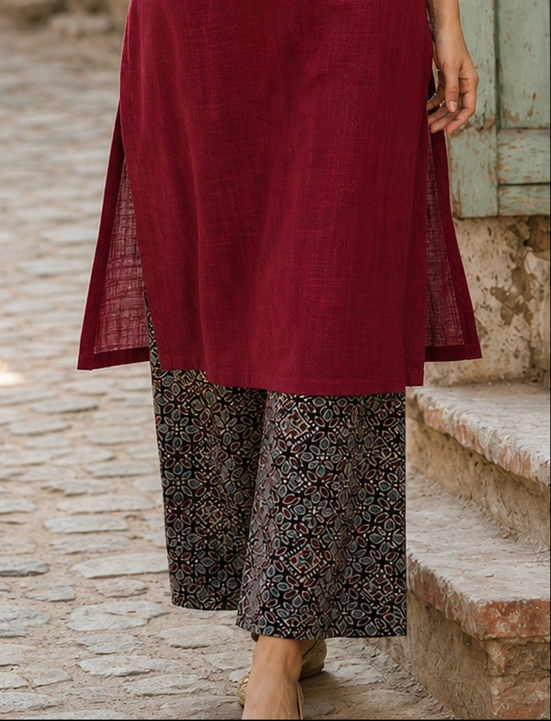 Luxe Black Ajrakh Printed Cotton Straight Pant
