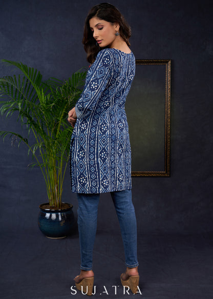 Stylish Indigo Cotton Combination Tunic For Effortless Charm.