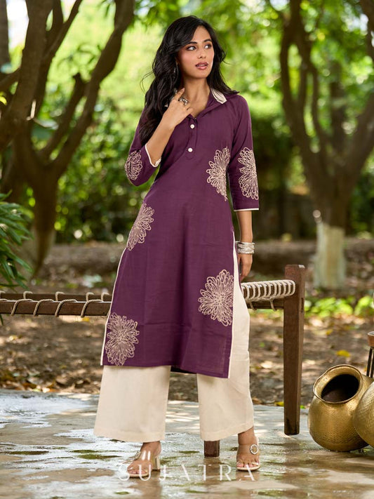 Timeless Purple Cotton Kurta with Statement Floral Hand Block Print