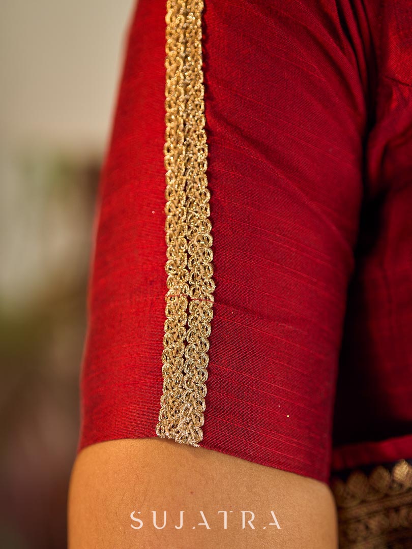 Simple Maroon Cotton Silk Blouse with lace detailing