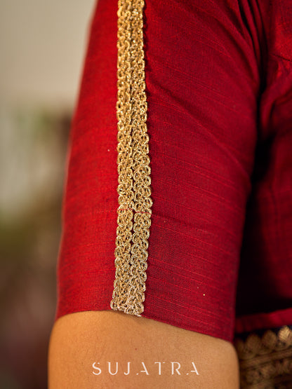 Simple Maroon Cotton Silk Blouse with lace detailing