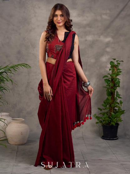 Striking Maroon Cotton Saree