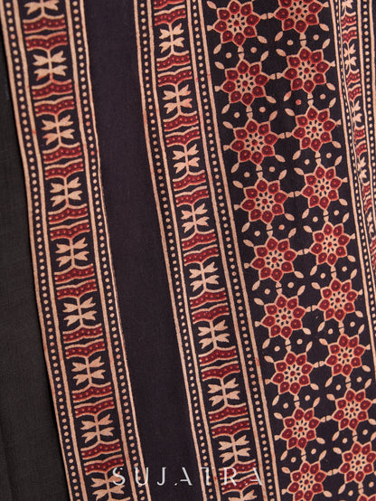 Timeless Black Cotton Kurta with Ajrakh Accents