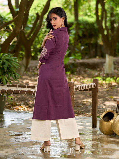 Timeless Purple Cotton Kurta with Statement Floral Hand Block Print