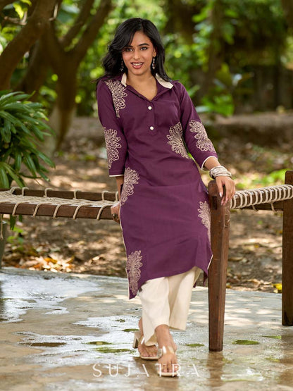 Timeless Purple Cotton Kurta with Statement Floral Hand Block Print