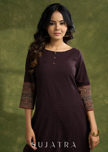 Trendy Black Cotton Ajrakh Kurta - Pant Optional