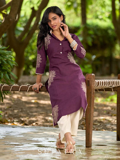 Timeless Purple Cotton Kurta with Statement Floral Hand Block Print