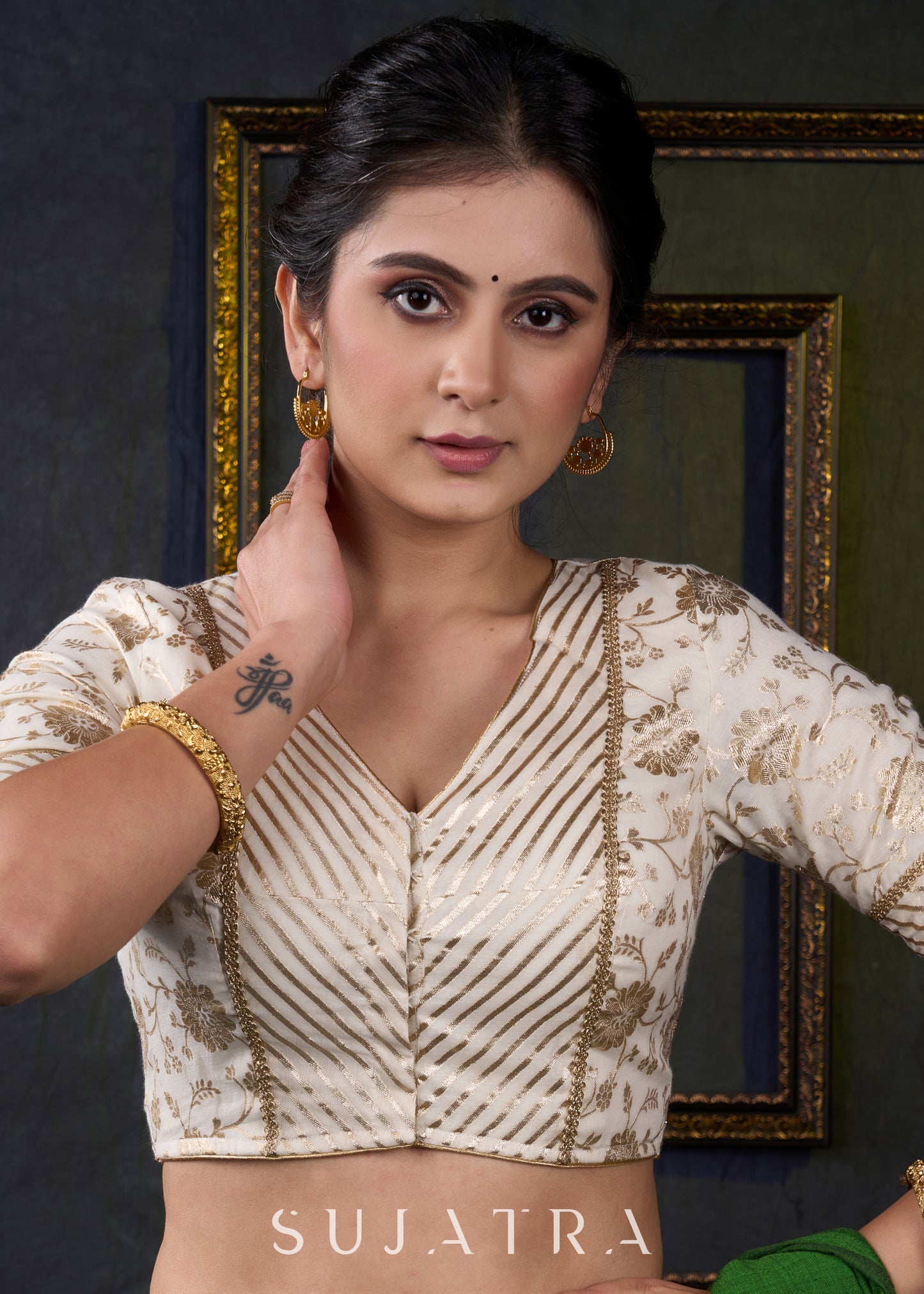 Classy off White Brocade Festive Wear Blouse - Plain Saree Optional