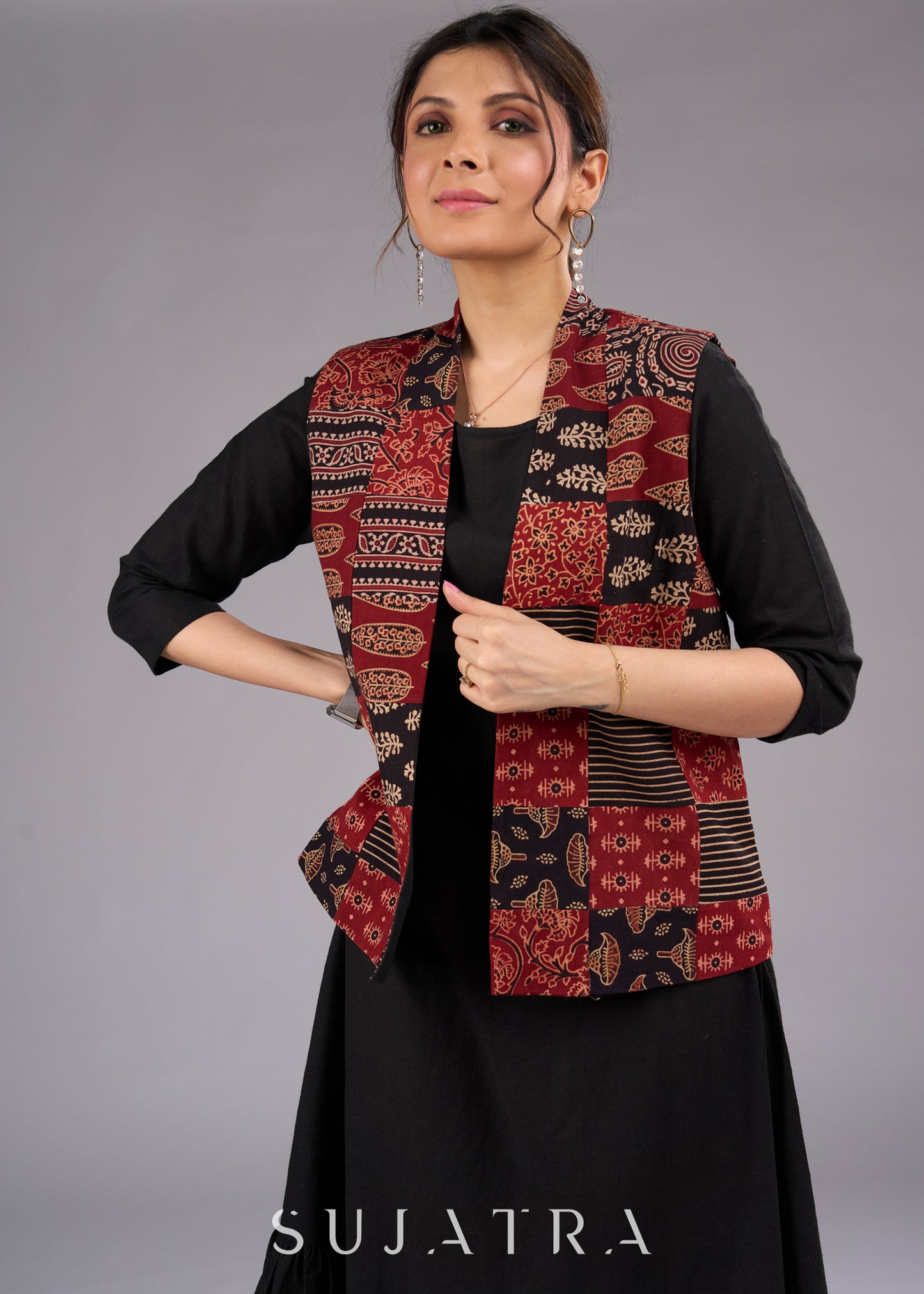 Artisan Patchwork Ajrakh Boho Jacket - Dress optional