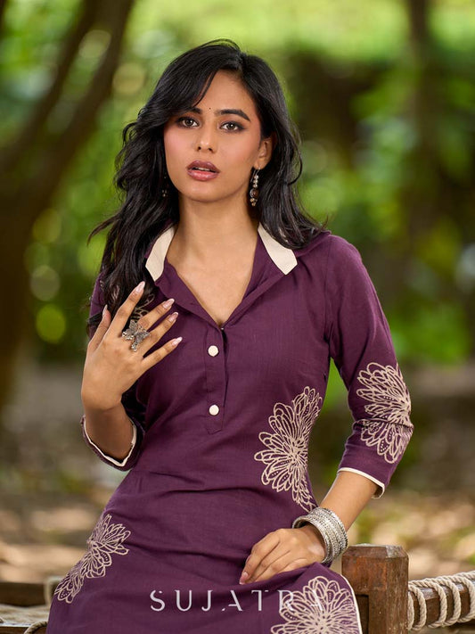 Timeless Purple Cotton Kurta with Statement Floral Hand Block Print