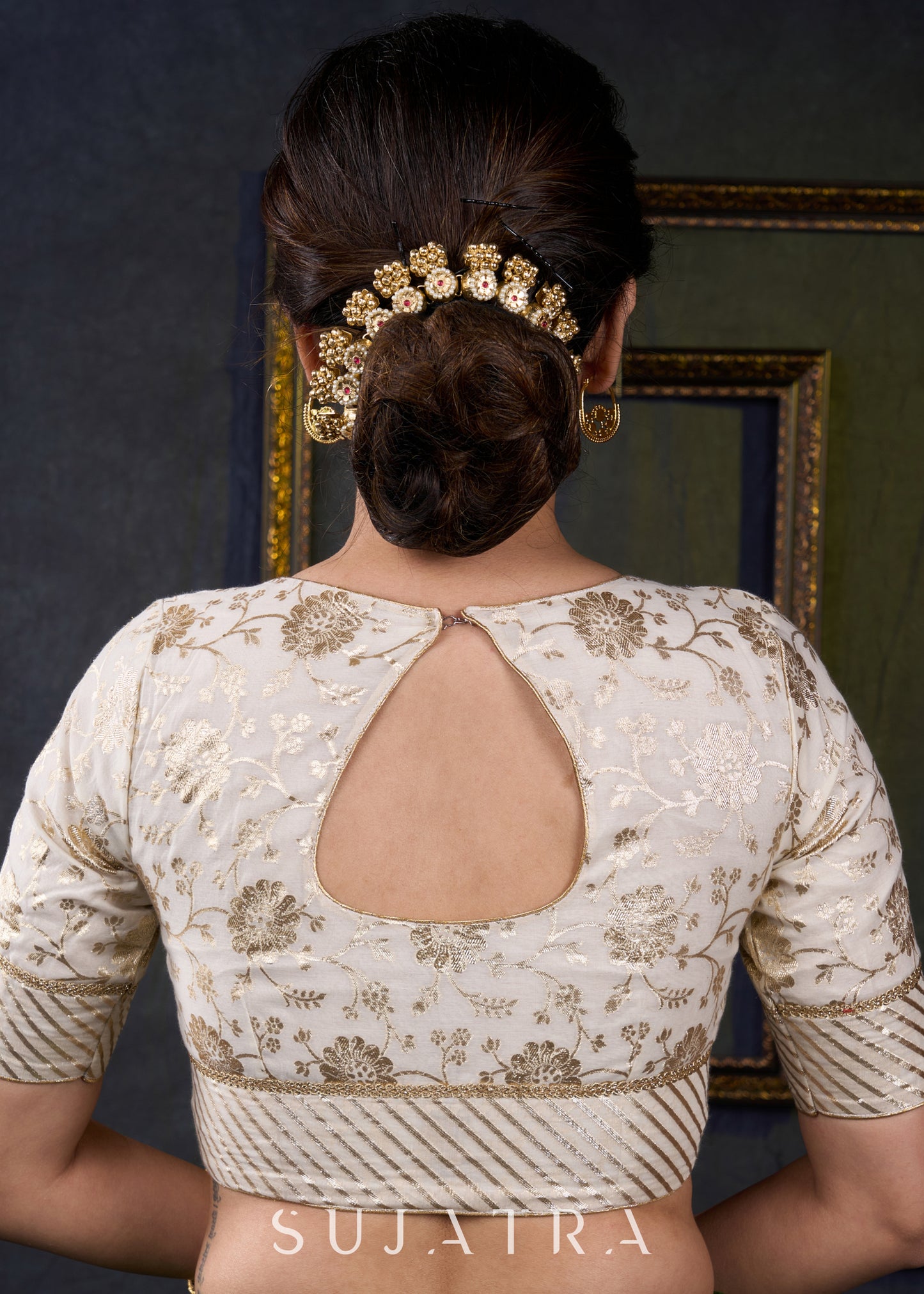 Classy off White Brocade Festive Wear Blouse - Plain Saree Optional