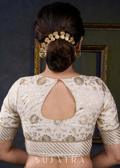 Classy off White Brocade Festive Wear Blouse - Plain Saree Optional