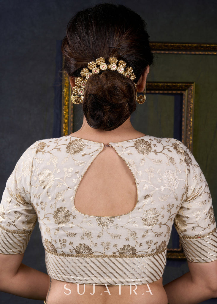 Classy off White Brocade Festive Wear Blouse - Plain Saree Optional