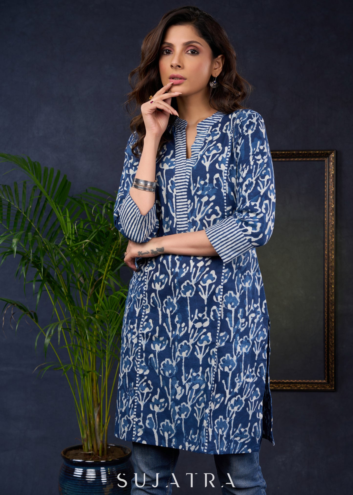 Comfortable Indigo Cotton Tunic With A Relaxed Fit