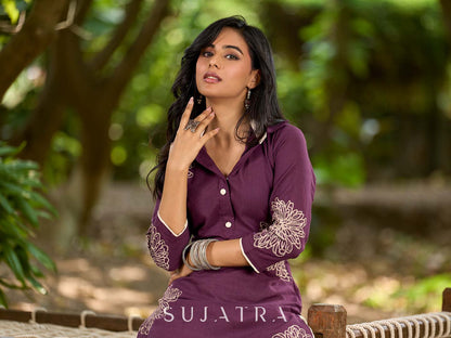 Timeless Purple Cotton Kurta with Statement Floral Hand Block Print