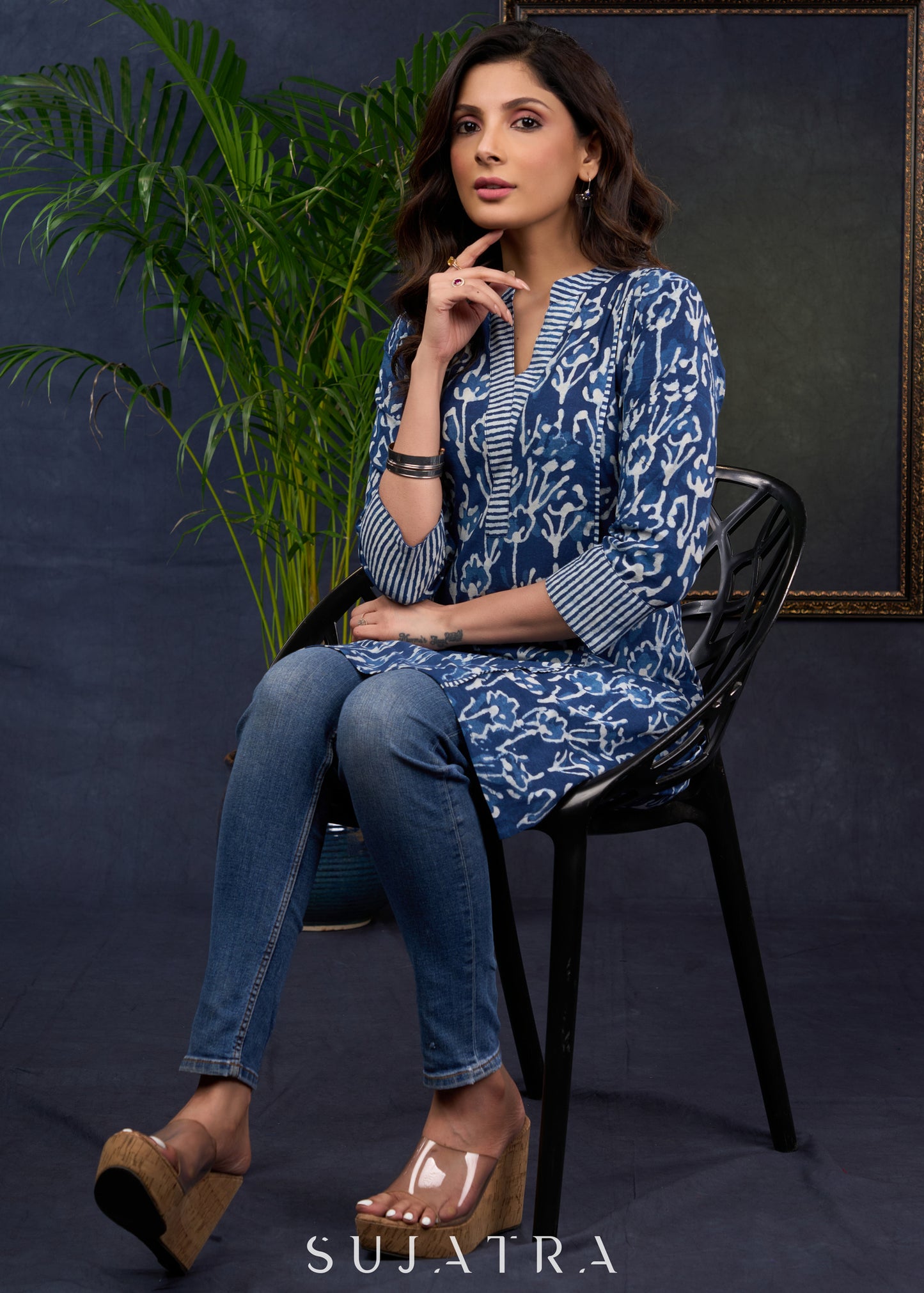 Comfortable Indigo Cotton Tunic With A Relaxed Fit