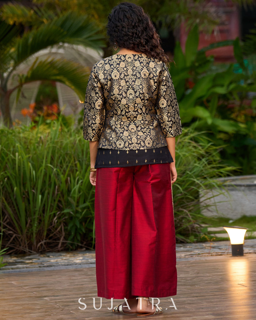 Regal Black & Golden Brocade Jacket Ensemble – with Optional Cotton Silk Butta Tunic & Cotton Silk Pants