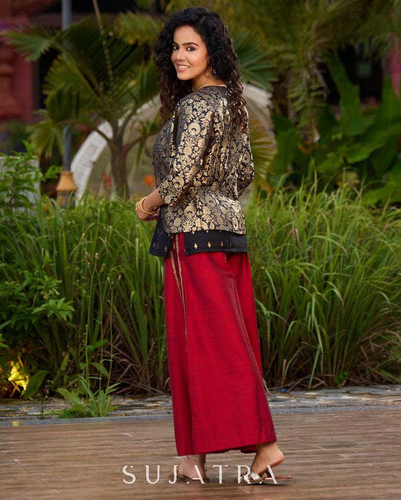 Regal Black & Golden Brocade Jacket Ensemble – with Optional Cotton Silk Butta Tunic & Cotton Silk Pants