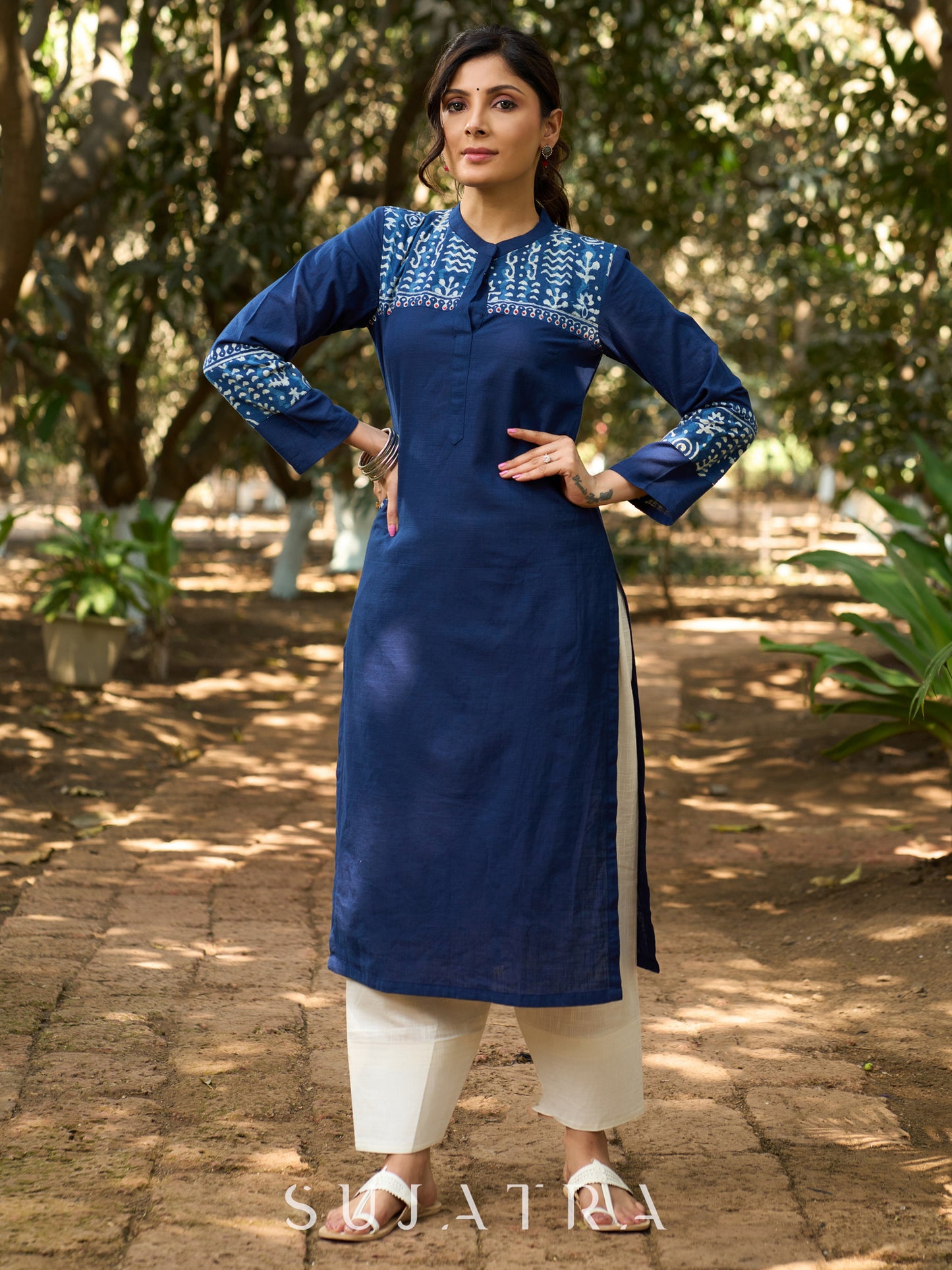 Azure Indigo Charm Kurta with Detailing on Yoke & Sleeves