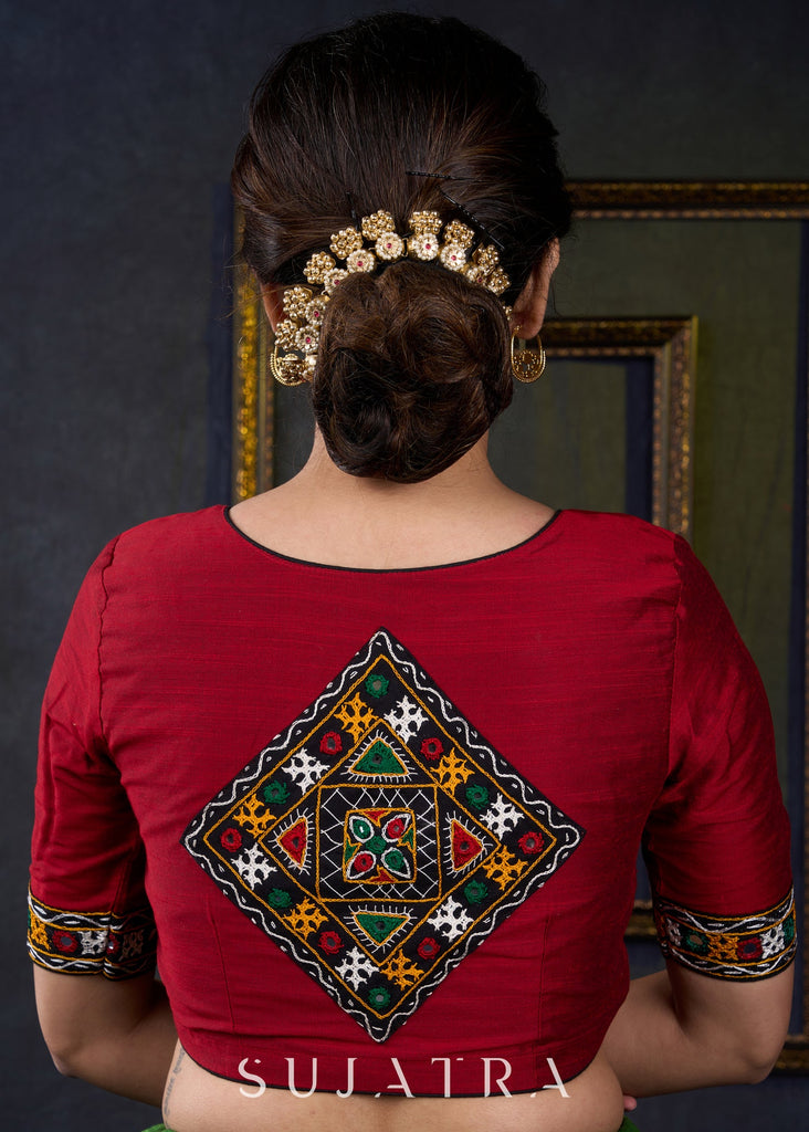 Traditional Maroon Kutch Mirror Work Blouse