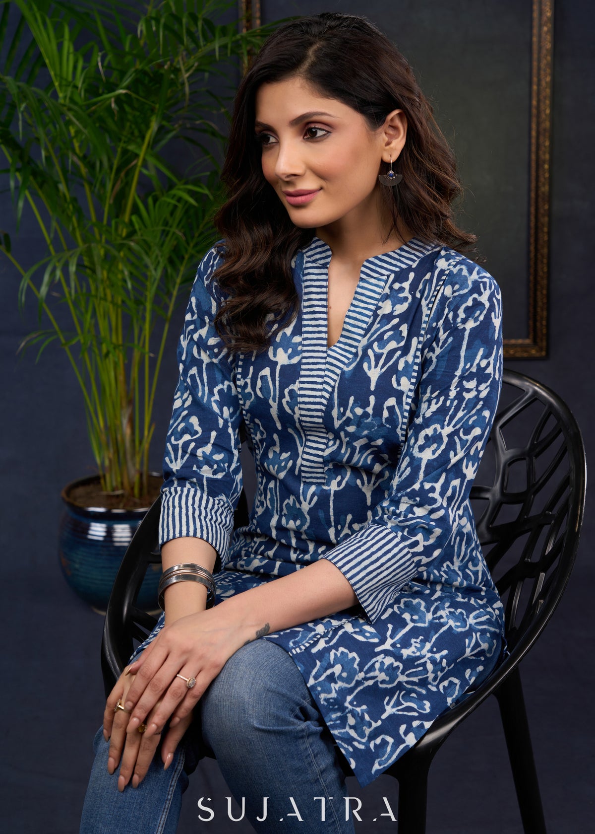 Dussehra Sale — Comfortable Indigo Cotton Tunic With A Relaxed Fit
