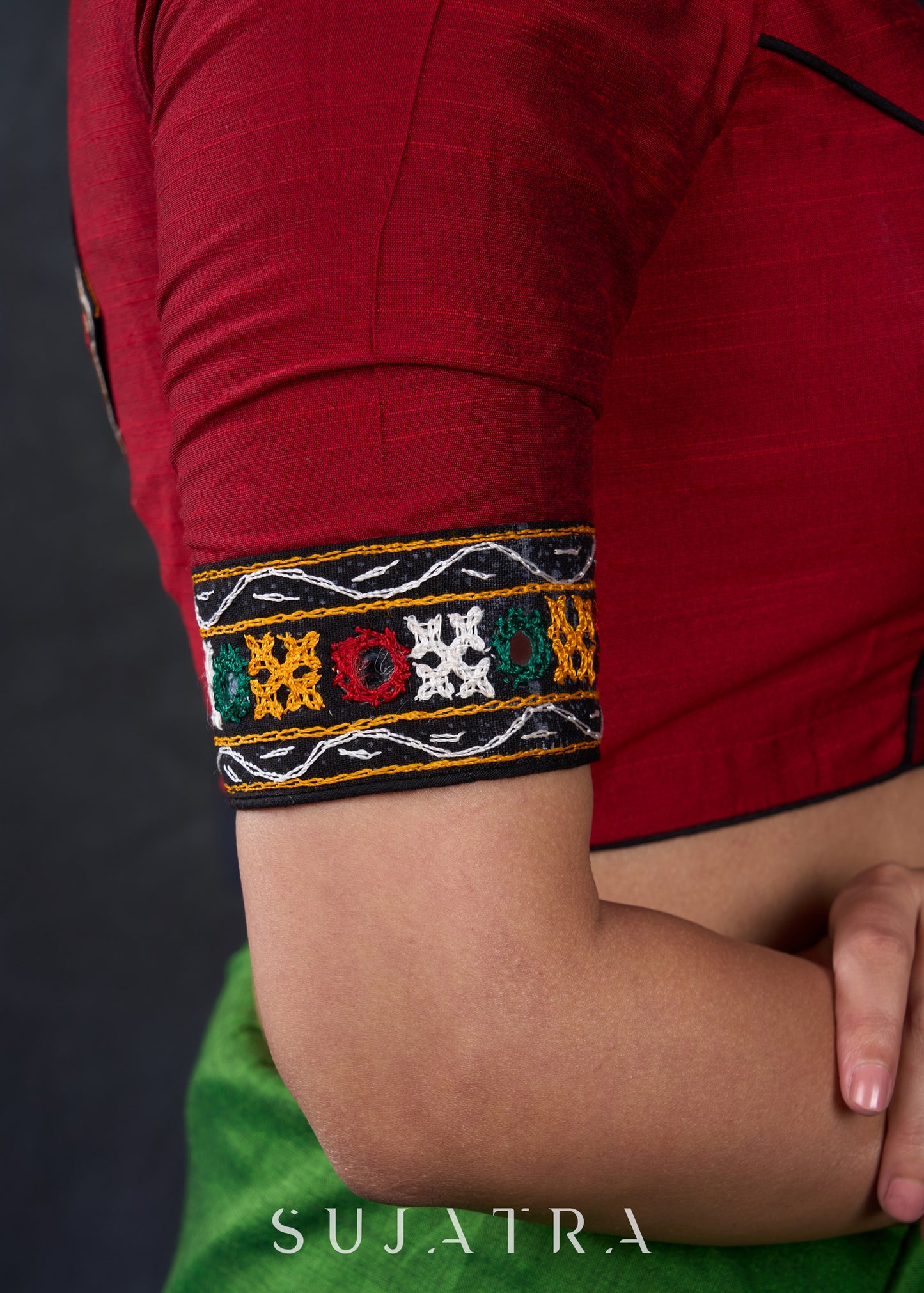 Traditional Maroon Kutch Mirror Work Blouse