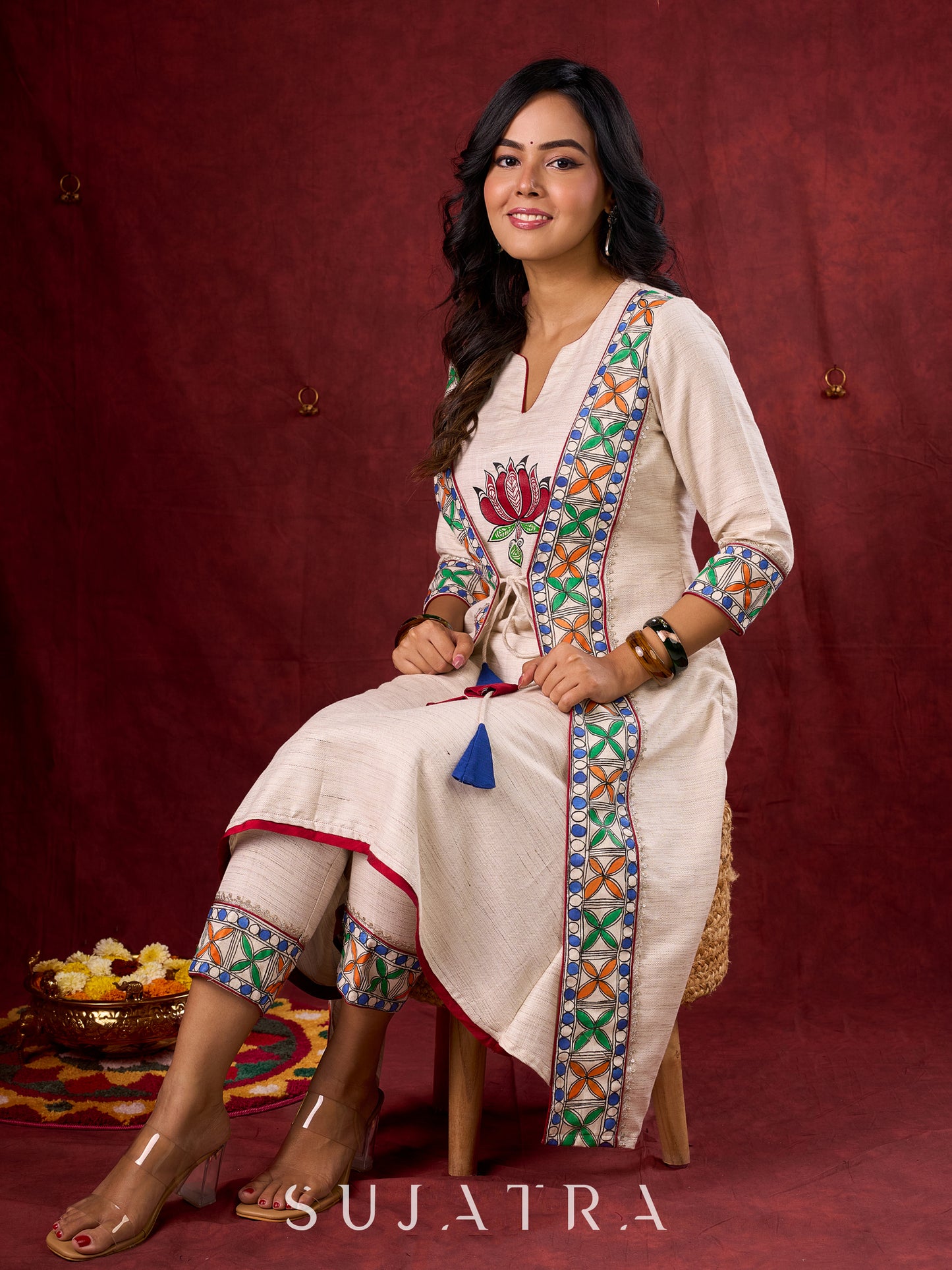 Handloom Cotton Pencil Pant with Madhubani Border Detailing