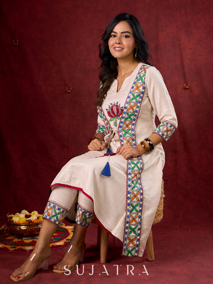 Handloom Cotton Pencil Pant with Madhubani Border Detailing
