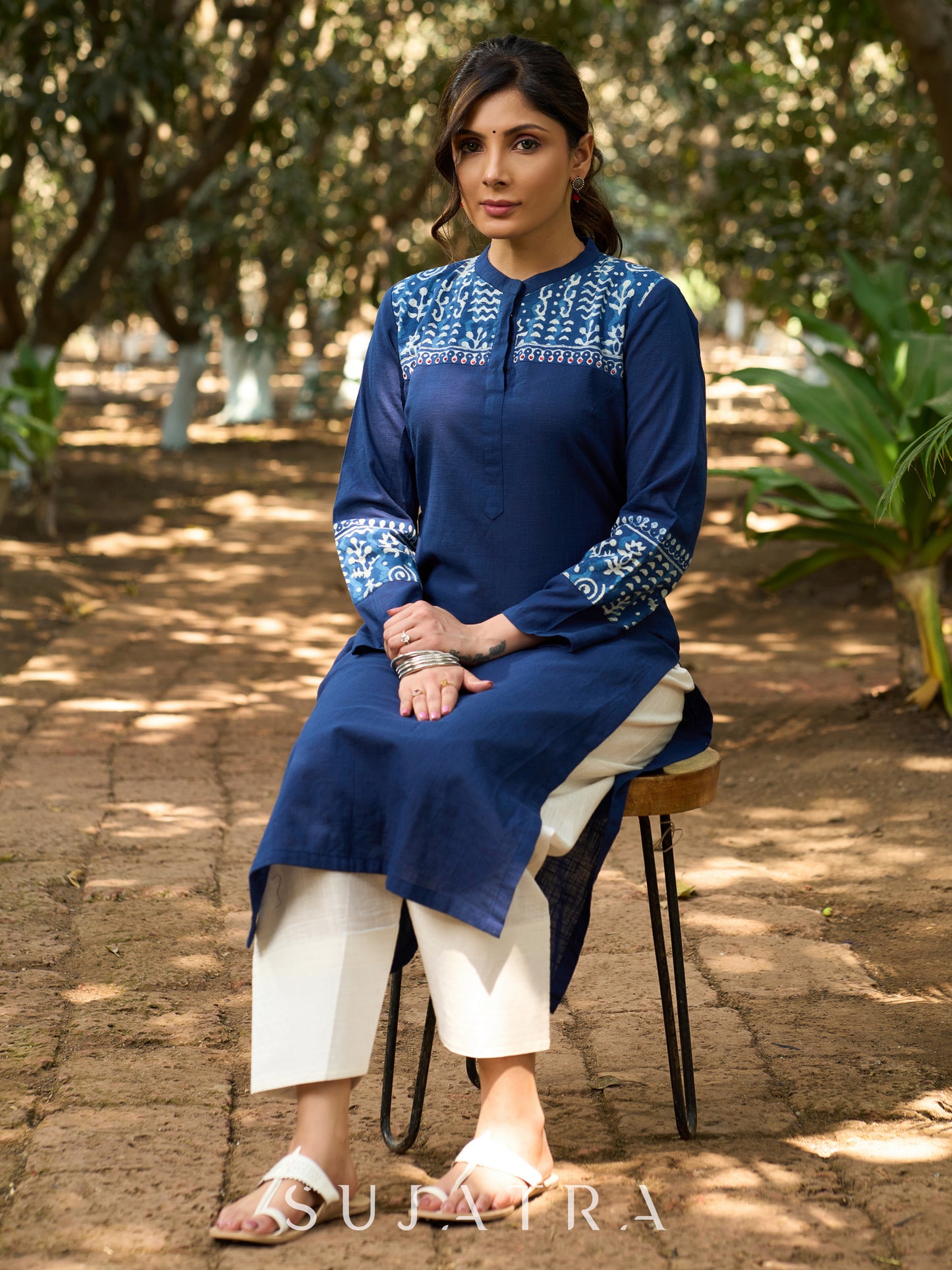 Azure Indigo Charm Kurta with Detailing on Yoke & Sleeves