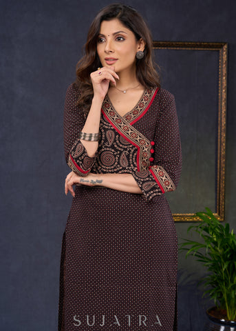 Beautiful-Black-Cotton-Ajrakh-Combination-Kurta-With-Highlighted-Ajrakh-Yoke--Pant-Optional