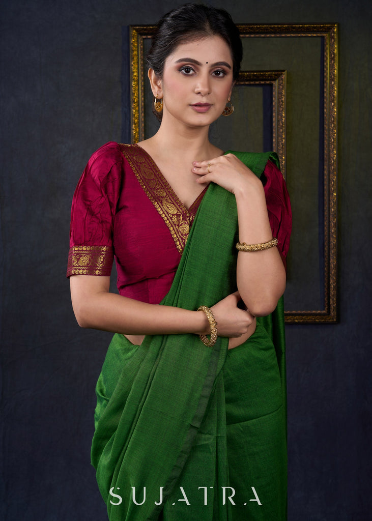 Exclusive Magenta Cotton Silk Blouse with Zari Borders - Plain Saree Optional